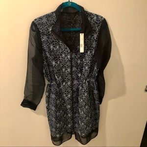 Ellie Tahari Black/Blue Nicolette Coat Sz L NWT